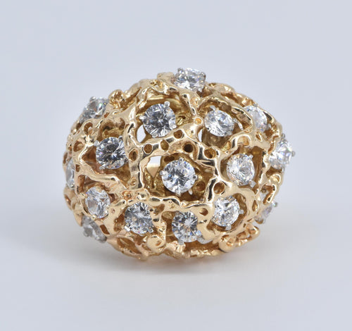 14K 2.40 Ctw Natural Diamond Domed Nugget Ring Yellow Gold