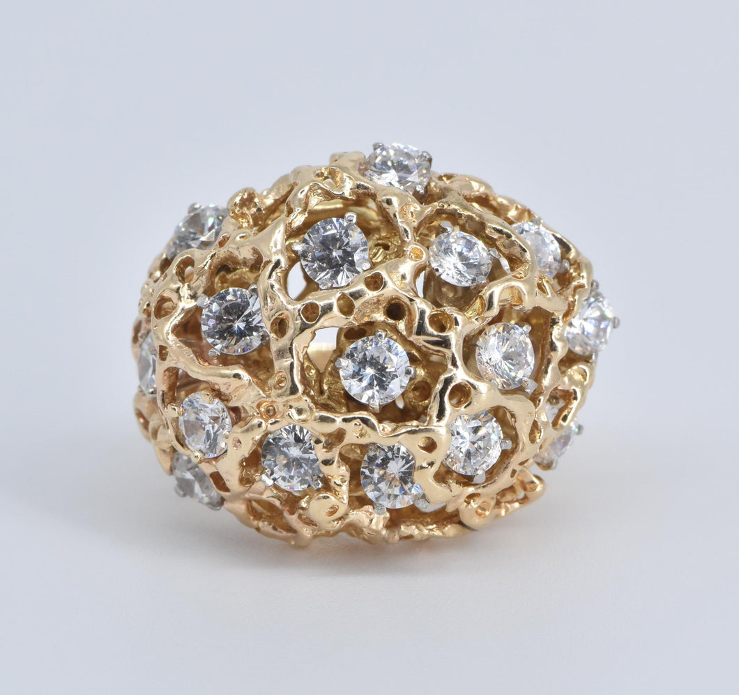 14K 2.40 Ctw Natural Diamond Domed Nugget Ring Yellow Gold