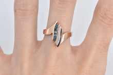 Load image into Gallery viewer, 14K 0.15 Ctw Blue Diamond Mother of Pearl Wavy Ring Rose Gold