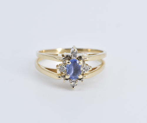 14K 0.60 Ctw Tanzanite Natural Diamond Reversible Ring Yellow Gold