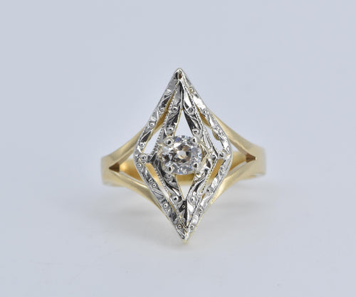 14K Art Deco 0.20 Ct Diamond Two Tone Fashion Ring Yellow Gold