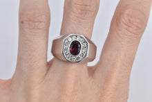 Load image into Gallery viewer, 14K 1.65 Ctw Oval Garnet Diamond Halo Statement Ring White Gold