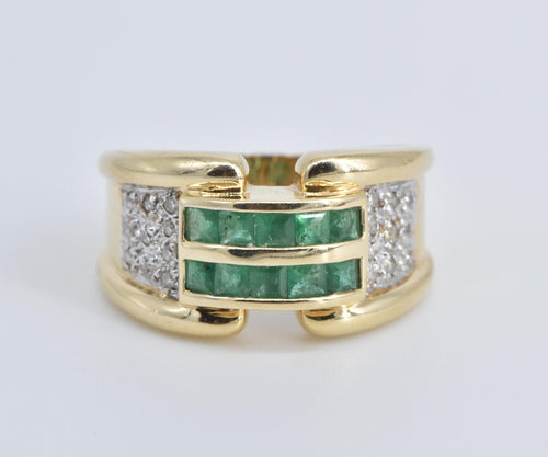 14K 1.35 Ctw Natural Emerald Diamond Statement Ring Yellow Gold