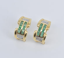 Load image into Gallery viewer, 14K 1.65 Ctw Natural Emerald Diamond Statement Earrings Yellow Gold