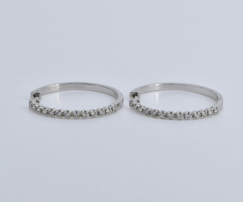 10K 0.33 Ctw Natural Diamond 27.6mm Hoop Earrings White Gold