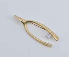 Load image into Gallery viewer, 14K 0.29 Ct Natural Diamond 1960's Wishbone Lucky Pin/Brooch Yellow Gold