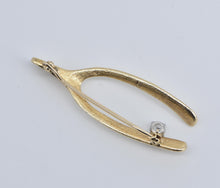 Load image into Gallery viewer, 14K 0.29 Ct Natural Diamond 1960's Wishbone Lucky Pin/Brooch Yellow Gold