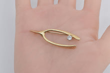 Load image into Gallery viewer, 14K 0.29 Ct Natural Diamond 1960's Wishbone Lucky Pin/Brooch Yellow Gold