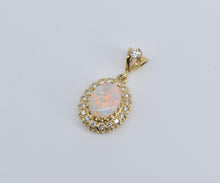 Load image into Gallery viewer, 14K Oval Natural Opal 0.30 Ctw Diamond Halo Vintage Pendant Yellow Gold