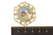 Load image into Gallery viewer, 14K Ornate Victorian Painted Lady Pearl Scroll Pendant/Pin Yellow Gold