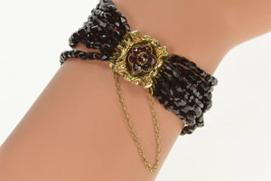 10K Victorian Syn. Garnet Layered Glass Beaded Bracelet 6" Yellow Gold