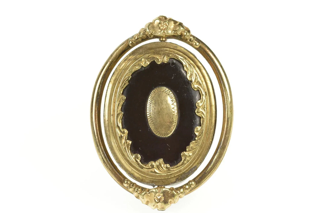 Gold Filled Victorian Black Onyx Spinning Mourning Hair Pin/Brooch