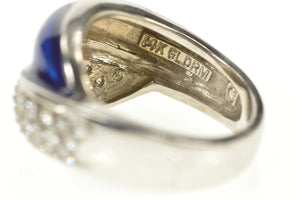 14K 0.85 Ctw Pave Diamond Blue Enamel Statement Ring Size 6.5 White Gold