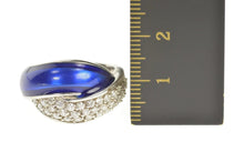 Load image into Gallery viewer, 14K 0.85 Ctw Pave Diamond Blue Enamel Statement Ring Size 6.5 White Gold