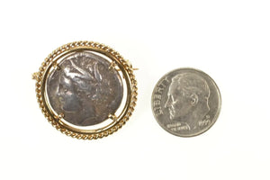 14K Silver Drachm Lokris Opuntia Italy ca. 500 BC. Pin/Brooch Yellow Gold