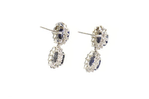 14K 5.74 Ctw Natural Sapphire Diamond Halo Dangle Earrings White Gold