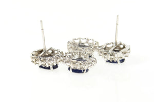 14K 5.74 Ctw Natural Sapphire Diamond Halo Dangle Earrings White Gold