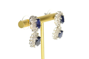 14K 5.74 Ctw Natural Sapphire Diamond Halo Dangle Earrings White Gold