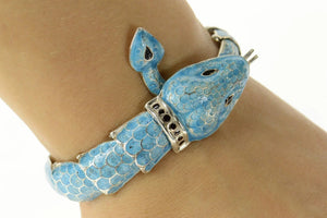 Sterling Silver Melesio Villarreal Taxco Enamel Ornate Snake Bracelet 6.75"