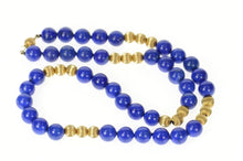 Load image into Gallery viewer, 14K Lapis Lazuli Beaded Strand Statement Necklace 21&quot; Yellow Gold