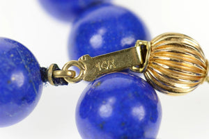 14K Lapis Lazuli Beaded Strand Statement Necklace 21" Yellow Gold