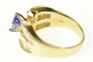 14K 1.60 Ctw Oval Tanzanite Baguette Diamond Ring Size 6.5 Yellow Gold