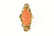 Load image into Gallery viewer, 14K Ornate Art Nouveau Coral Cameo Diamond Ring Size 6.5 Yellow Gold