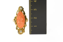 Load image into Gallery viewer, 14K Ornate Art Nouveau Coral Cameo Diamond Ring Size 6.5 Yellow Gold