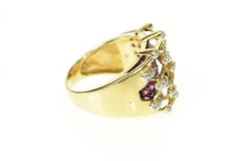Load image into Gallery viewer, 14K Ornate Diamond Ruby Lattice Statement Band Ring Size 8 Yellow Gold