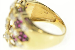 14K Ornate Diamond Ruby Lattice Statement Band Ring Size 8 Yellow Gold