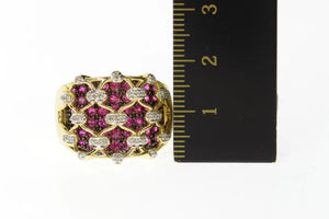 14K Ornate Diamond Ruby Lattice Statement Band Ring Size 8 Yellow Gold