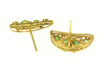 Load image into Gallery viewer, 18K Ornate Half Moon Emerald Diamond Scroll Earrings Yellow Gold