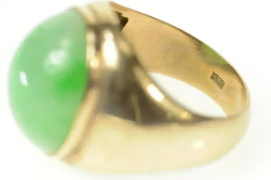 10K Oval Jade Cabochon Retro Statement Ring Size 8.75 Yellow Gold