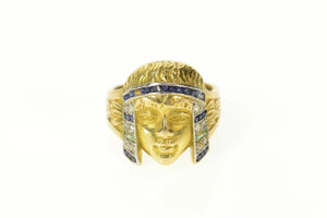 18K Egyptian Diamond Sapphire Emerald Cleopatra Ring Size 3.5 Yellow Gold