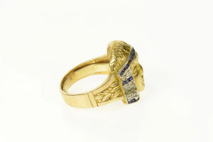 18K Egyptian Diamond Sapphire Emerald Cleopatra Ring Size 3.5 Yellow Gold