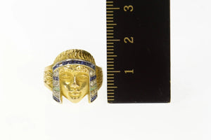 18K Egyptian Diamond Sapphire Emerald Cleopatra Ring Size 3.5 Yellow Gold