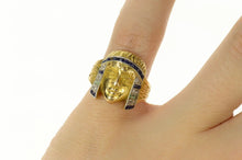 Load image into Gallery viewer, 18K Egyptian Diamond Sapphire Emerald Cleopatra Ring Size 3.5 Yellow Gold