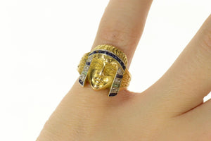 18K Egyptian Diamond Sapphire Emerald Cleopatra Ring Size 3.5 Yellow Gold