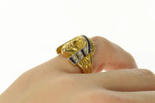 Load image into Gallery viewer, 18K Egyptian Diamond Sapphire Emerald Cleopatra Ring Size 3.5 Yellow Gold
