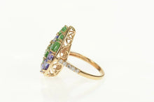 Load image into Gallery viewer, 14K Natural Emerald &amp; Tanzanite Cluster Cocktail Ring Size 7.25 Rose Gold