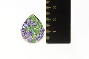 14K Natural Emerald & Tanzanite Cluster Cocktail Ring Size 7.25 Rose Gold