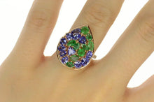 Load image into Gallery viewer, 14K Natural Emerald &amp; Tanzanite Cluster Cocktail Ring Size 7.25 Rose Gold