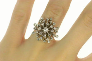 14K 0.72 Ctw 1950's Diamond Burst Cluster Cocktail Ring Size 5.75 White Gold