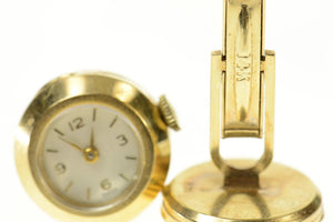 14K Retro Ornate Watch Face Statement Cuff Links Yellow Gold