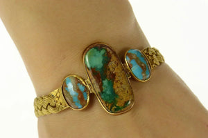 18K Elaborate Turquoise Woven Braided Chain Bracelet 8" Yellow Gold