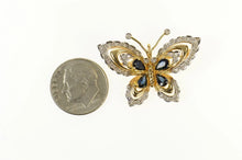 Load image into Gallery viewer, 14K Ornate Sapphire Diamond Butterfly Pin/Brooch Yellow Gold