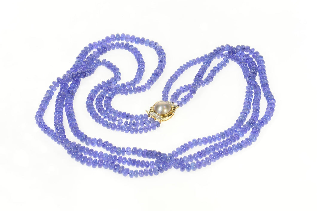 14K Tanzanite Diamond Pearl Clasp Layered Opera Necklace 25
