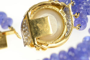 14K Tanzanite Diamond Pearl Clasp Layered Opera Necklace 25" Yellow Gold