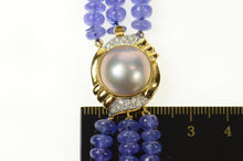 Load image into Gallery viewer, 14K Tanzanite Diamond Pearl Clasp Layered Opera Necklace 25&quot; Yellow Gold