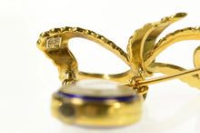 Load image into Gallery viewer, 18K Altair Ornate Victorian Blue Enamel Watch Bow Pin/Brooch Yellow Gold